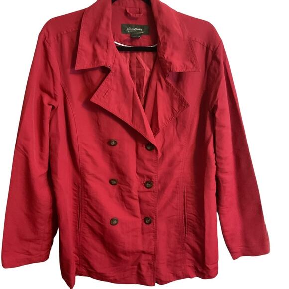 EDDIE BAUER Double Breasted Long Sleeve Red Soft Shell Pea Coat Women's Size XL - Picture 1 of 11